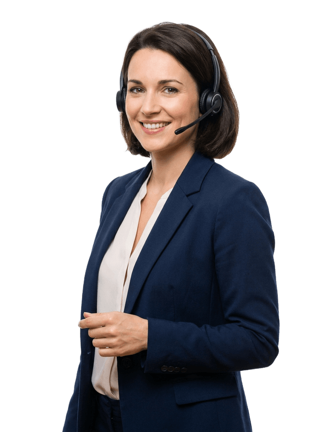 Une conseillère de l'étude répond au téléphone avec le sourire